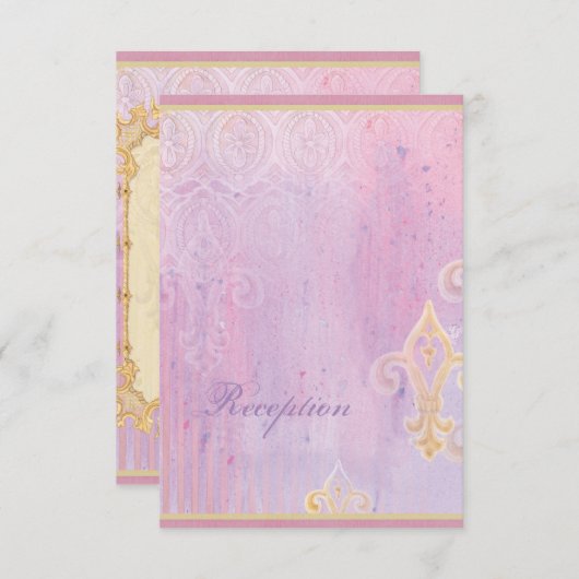 Fleur di Lys Damask 2 - RSVPの応答カードを結婚すること 出欠カード (正面/裏面)