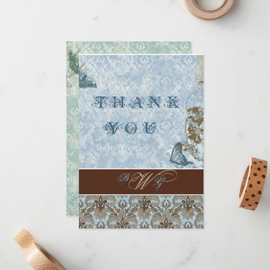 Fleur di Lys Damask vs2 -メッセージカードありがとう ノートカード (正面/裏面インサイチュ)