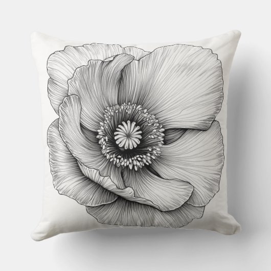 🌸 Fleur en Noir et Blanc クッション (裏面)