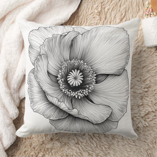 🌸 Fleur en Noir et Blanc クッション (ブランケット)