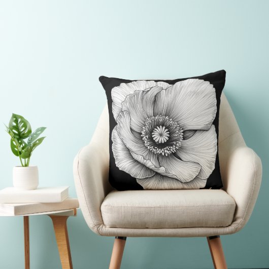 🌸 Fleur en Noir et Blanc クッション (椅子)