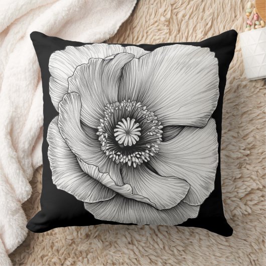 🌸 Fleur en Noir et Blanc クッション (ブランケット)