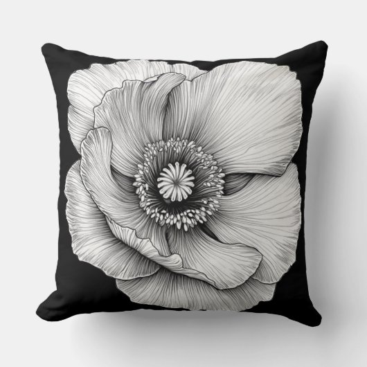 🌸 Fleur en Noir et Blanc クッション (正面)