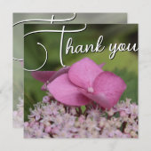 Fleur rose titre fond vert texte personnalisable サンキューカード (正面/裏面)