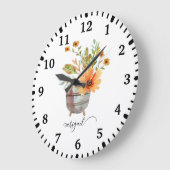 Fleur Sunrise Blush Watercolor Floral Custom Name ラージ壁時計 (傾斜)