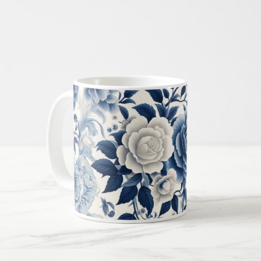 Fleurs bleue et blanches コーヒーマグカップ (正面左)