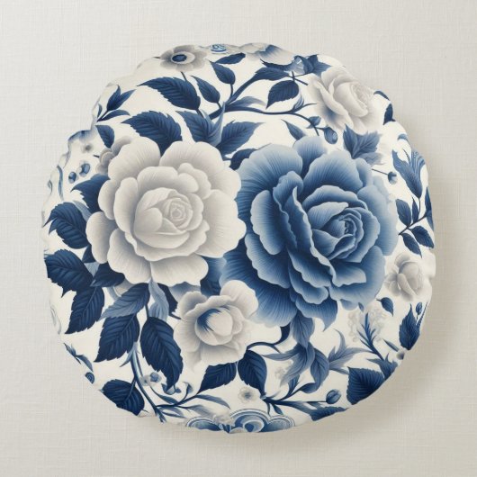 Fleurs bleue et blanches ラウンドクッション (正面)