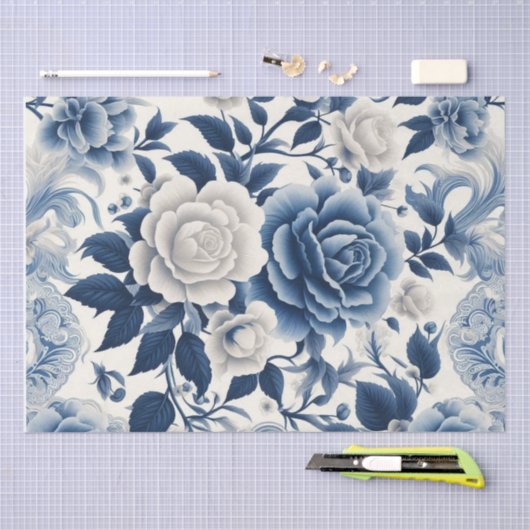 Fleurs bleue et blanches 薄葉紙 (クラフト)