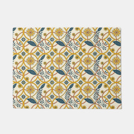 Fleurs dans des cercles verts et beige ドアマット