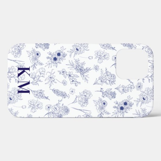 Fleurs de Saison French Personalised Blue White Case-Mate iPhoneケース (裏面 (横))