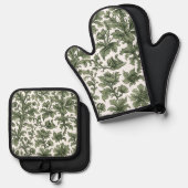 fleurs et feuilles vertes 鍋つかみ&鍋敷きセット (正面/裏面)