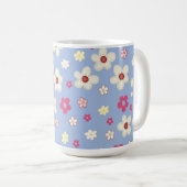 fleurs printanières sur fond bleu コーヒーマグカップ (正面右)