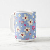 fleurs printanières sur fond bleu コーヒーマグカップ (正面左)