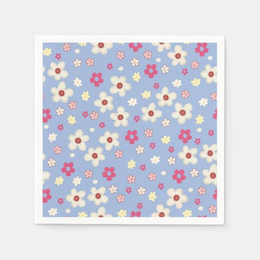 fleurs printanières sur fond bleu スタンダードカクテルナプキン (正面)