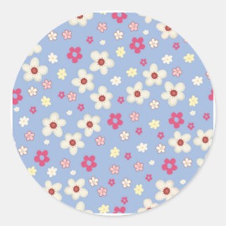 fleurs printanières sur fond bleu ラウンドシール