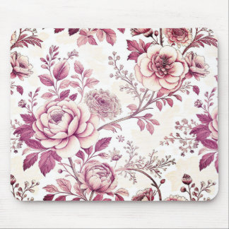 fleurs roses et rouge foncé マウスパッド