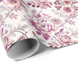 fleurs roses et rouge foncé ラッピングペーパー
