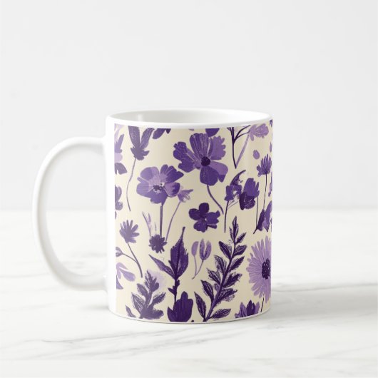 Fleurs sauvages en nuances de violet 💜 コーヒーマグカップ (左)