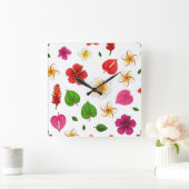 Fleurs tropicales hawaïennes スクエア壁時計 (ホーム)