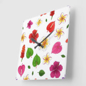 Fleurs tropicales hawaïennes スクエア壁時計 (傾斜)