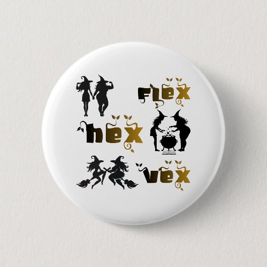 Flex. Hex. Vex. ボディポジティブで多様な魔女たち 缶バッジ (正面)