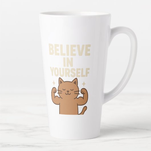 Flexing やる気を起こさせる Cat - 「自分で信じ」 カフェラテマグ (右)