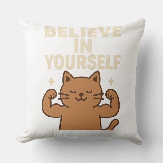 Flexing やる気を起こさせる Cat - 「自分で信じ」 クッション (正面)