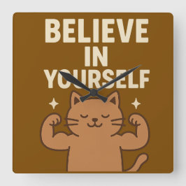 Flexing やる気を起こさせる Cat - 「自分で信じ」 スクエア壁時計