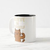 Flexing やる気を起こさせる Cat - 「自分で信じ」 ツートーンマグカップ (正面左)