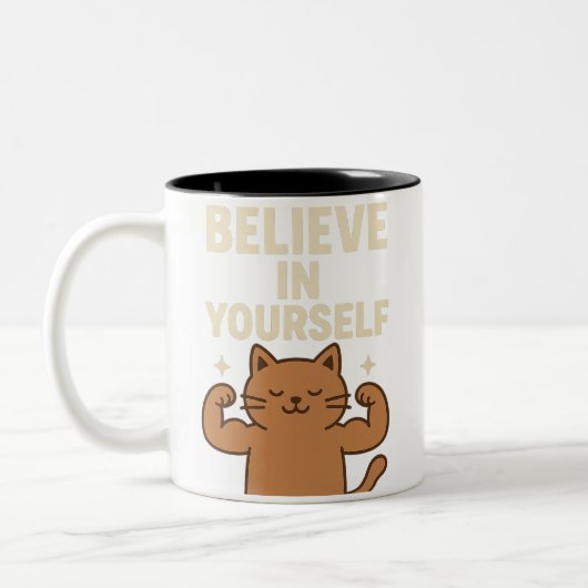 Flexing やる気を起こさせる Cat - 「自分で信じ」 ツートーンマグカップ (左)