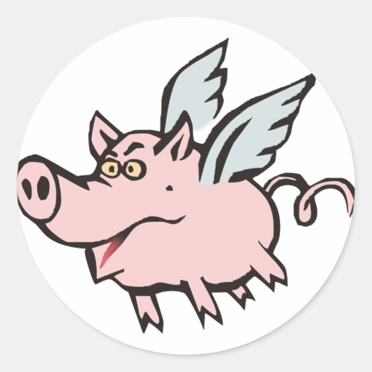 fliegendes Schwein Sau flying pig hog ラウンドシール (正面)