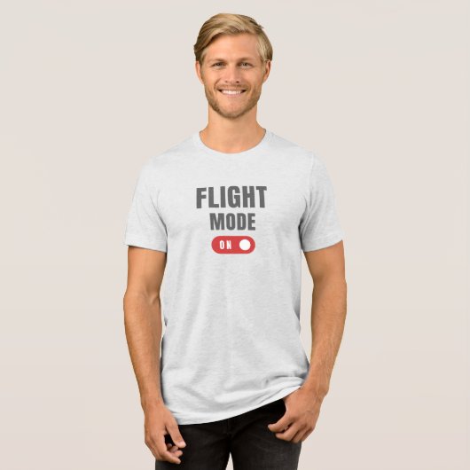 FLIGHT MODE ON — シンプルな飛行機・航空・旅行デザイン トライブレンドTシャツ (正面全面)
