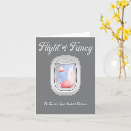 Flight of Fancy-Pigs Flying Past Airplane Window カード (黄色い花)