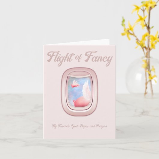 Flight of Fancy-Pigs Flying Past Airplane Window カード (黄色い花)