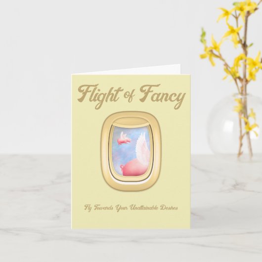 Flight of Fancy-Pigs Flying Past Airplane Window C カード (黄色い花)
