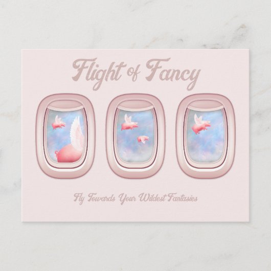 Flight of Fancy-Pigs Flying Past Airplane Window P ポストカード (正面)