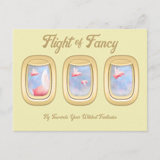 Flight of Fancy-Pigs Flying Past Airplane Window P ポストカード (正面)