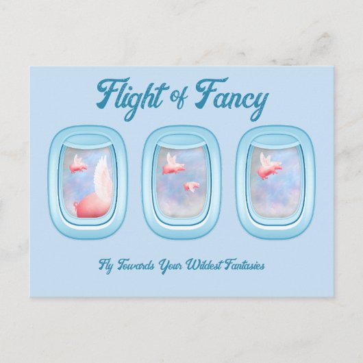 Flight of Fancy-Pigs Flying Past Airplane Window P ポストカード (正面)