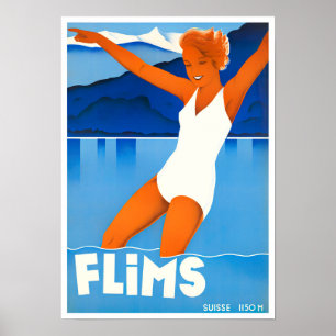 Flims Switzerland vintage旅行ポスター ポスター
