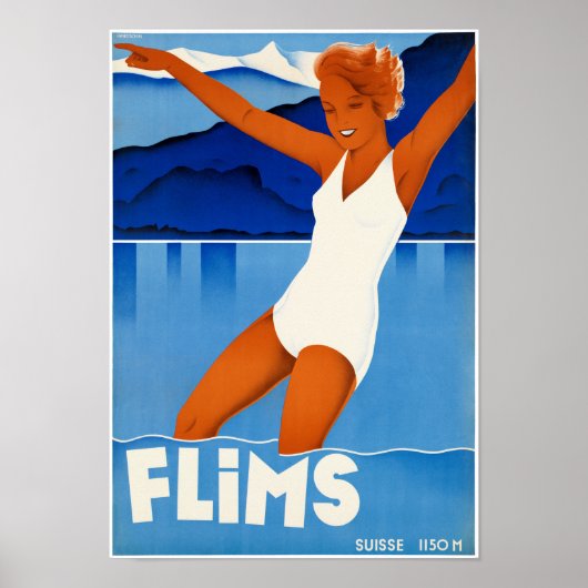 Flims Switzerland Vintage Travel Posterを復元 ポスター (正面)