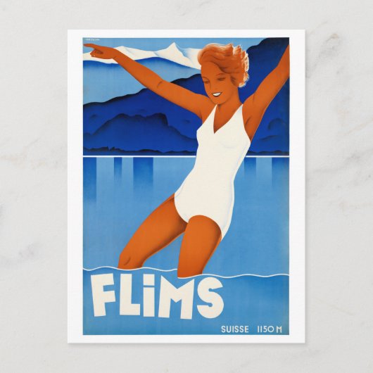 Flims Switzerland Vintage Travel Posterを復元 ポストカード (正面)