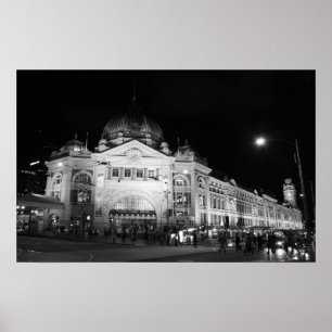 Flinders Station, Melbourne – 白黒ポスター ポスター
