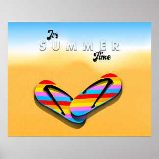 Flip Flops wall art, colorful beach decor ポスター