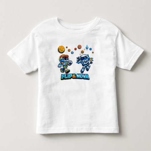 FLIP & NOVA 宇宙探検キッズTシャツ トドラーTシャツ (正面)