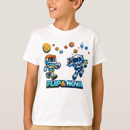 FLIP & NOVA: 銀河の学習冒険 Tシャツ (正面)