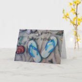 「FLIP YOUR FLOPS」ビーチの誕生日挨拶 カード (黄色い花)