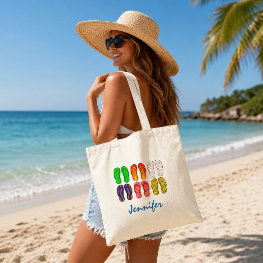 Flipflops image summer vacation beach name トートバッグ