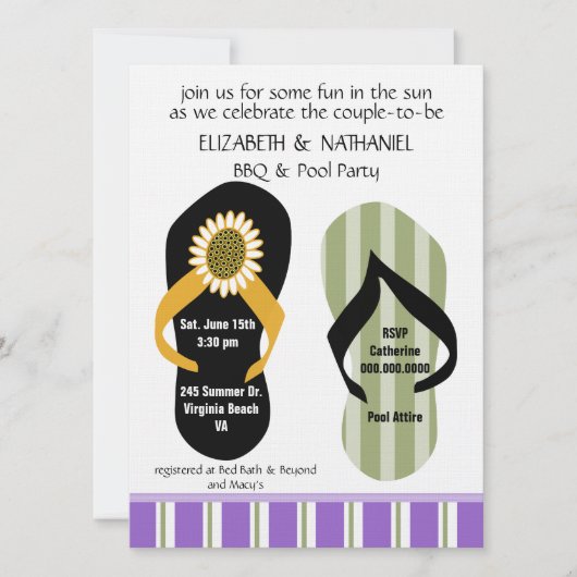 Flippin Out Copplesウェディングシャワープールパーティー 招待状 (正面)