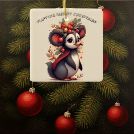 Flipping Flapping Merry Christmas Penguin Quirky  セラミックオーナメント