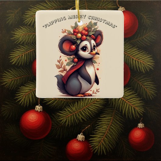 Flipping Flapping Merry Christmas Penguin Quirky  セラミックオーナメント